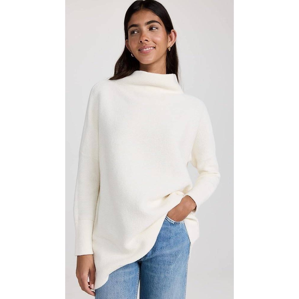 Free People Ottoman Slouchy Tunic Women XS White Mock Neck Ribbed Sweater